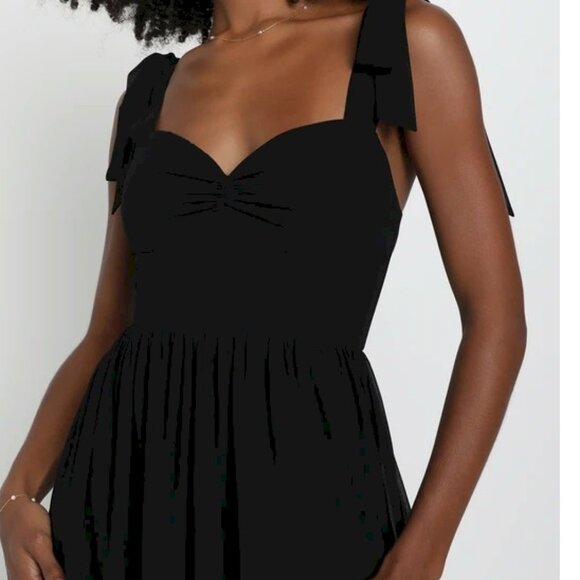 Lulus Radiant Charisma Black Chiffon Ruched Tie-Strap Maxi Dress Large New NWT - Picture 3 of 6